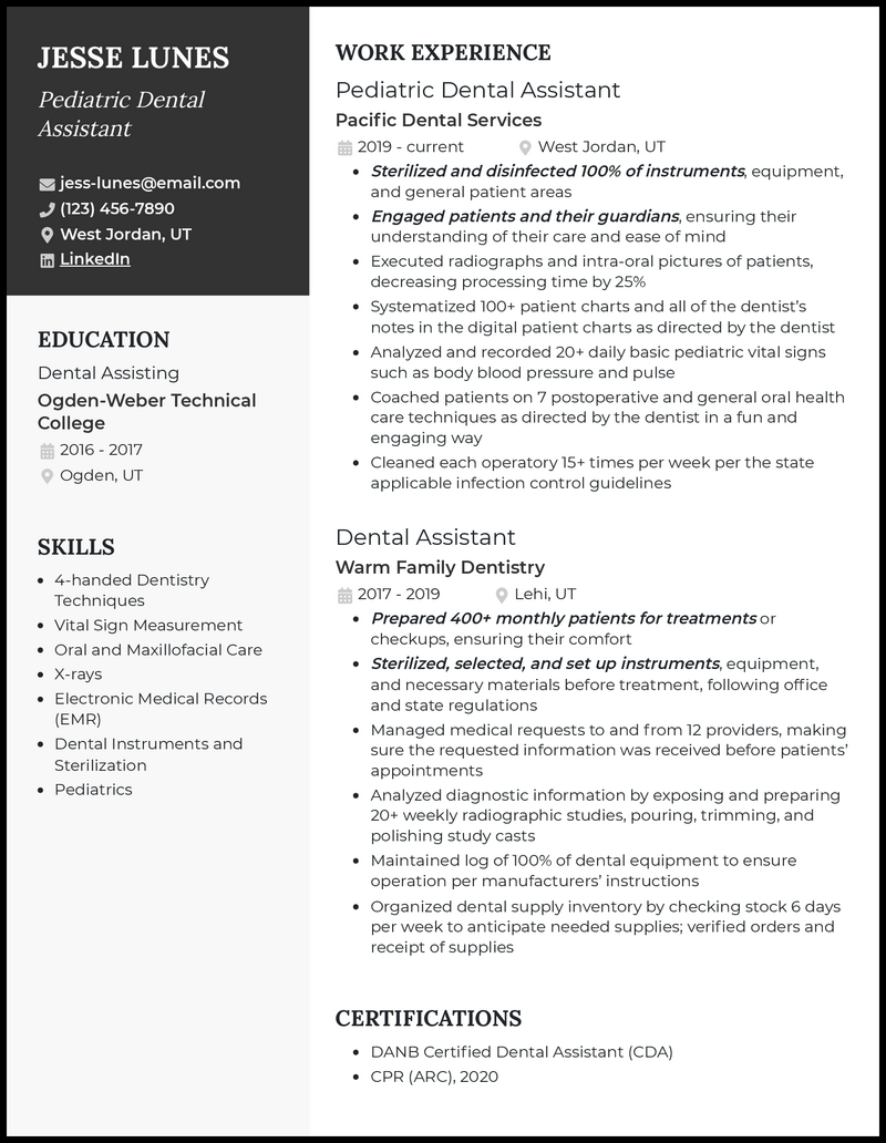 5 Pediatric Dental Assistant Resume Examples for 2024