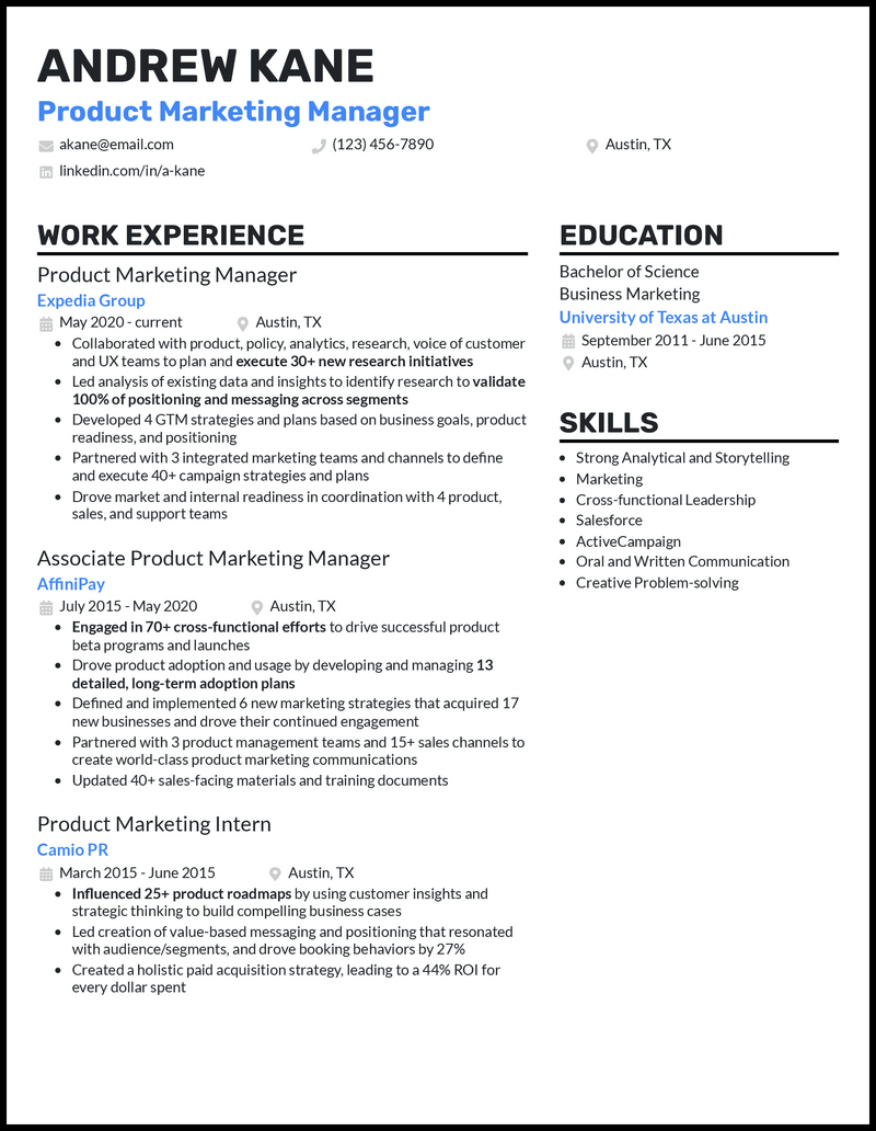 3 Product Marketing Manager Resume Examples for 2023