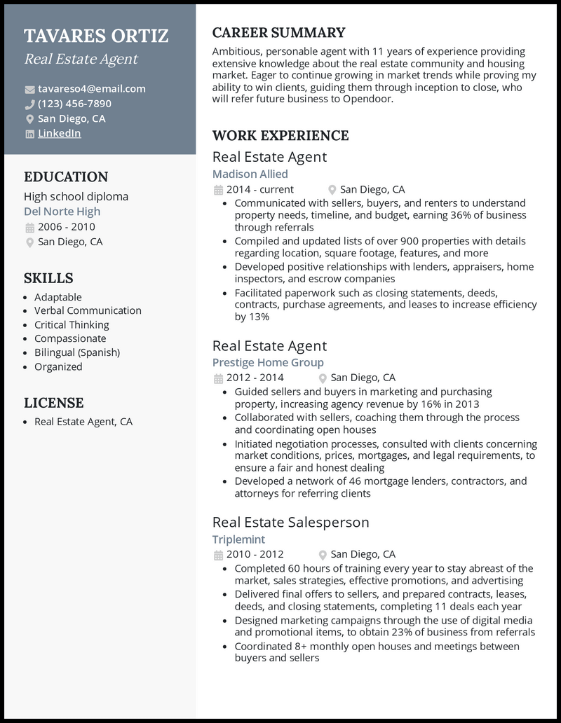 9 Real Estate Agent Resume Examples & Free Templates in 2023