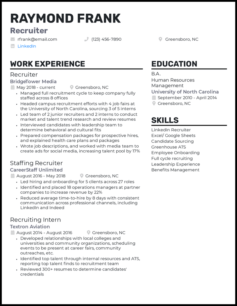 11 Recruiter Resume Examples & Free Templates in 2023