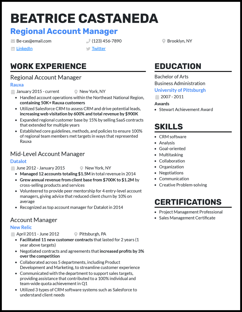 3 Regional Account Manager Resume Examples Made in 2024