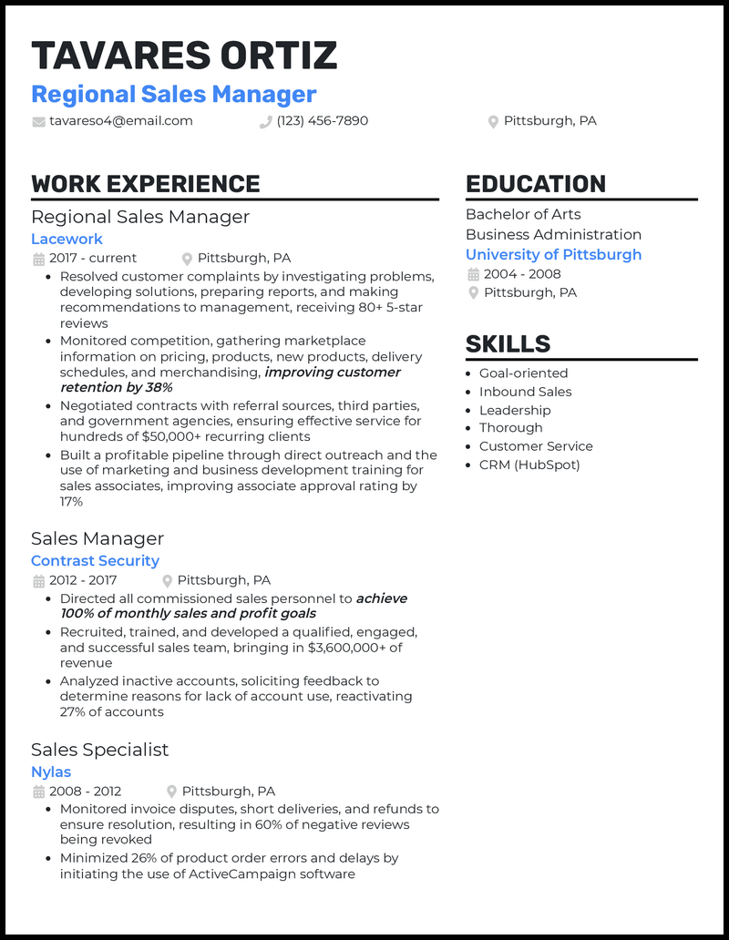 5 Regional Sales Manager Resume Examples for 2024