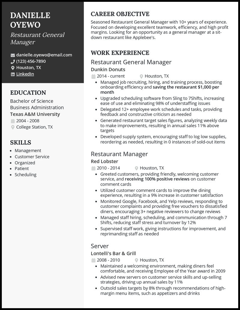 3 Restaurant General Manager Resume Examples for 2024