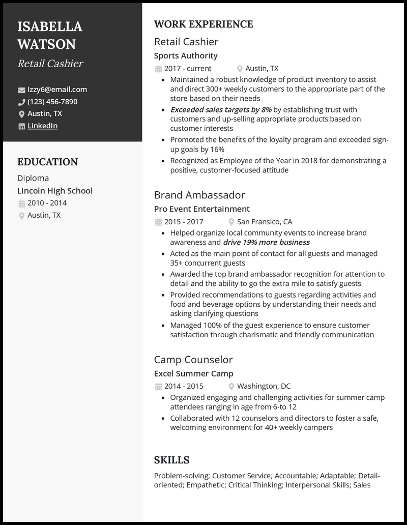 3 Retail Cashier Resume Examples for the Job in 2024