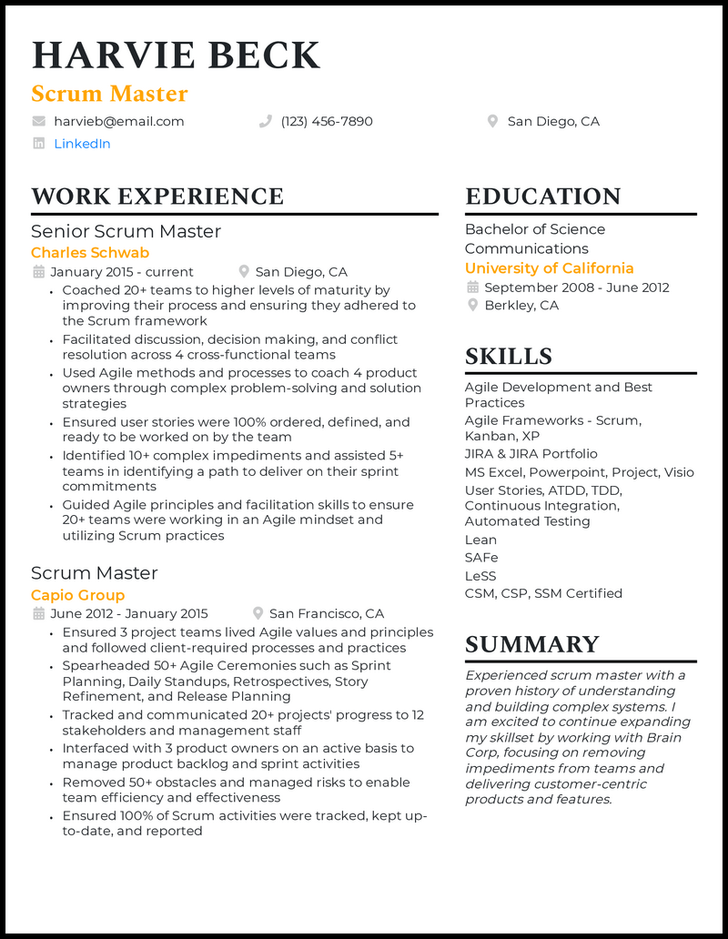 9 Scrum Master Resume Examples for 2024