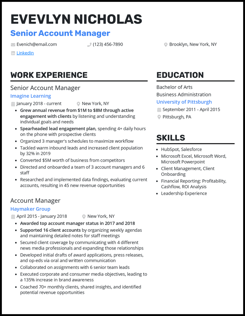3 Senior Account Manager Resume Examples Made for 2024
