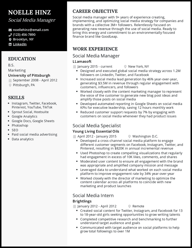 16 Social Media Manager Resume Examples for 2023