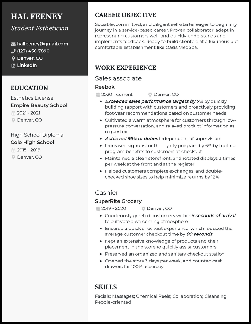 5 Student Esthetician Resume Examples That Work in 2024