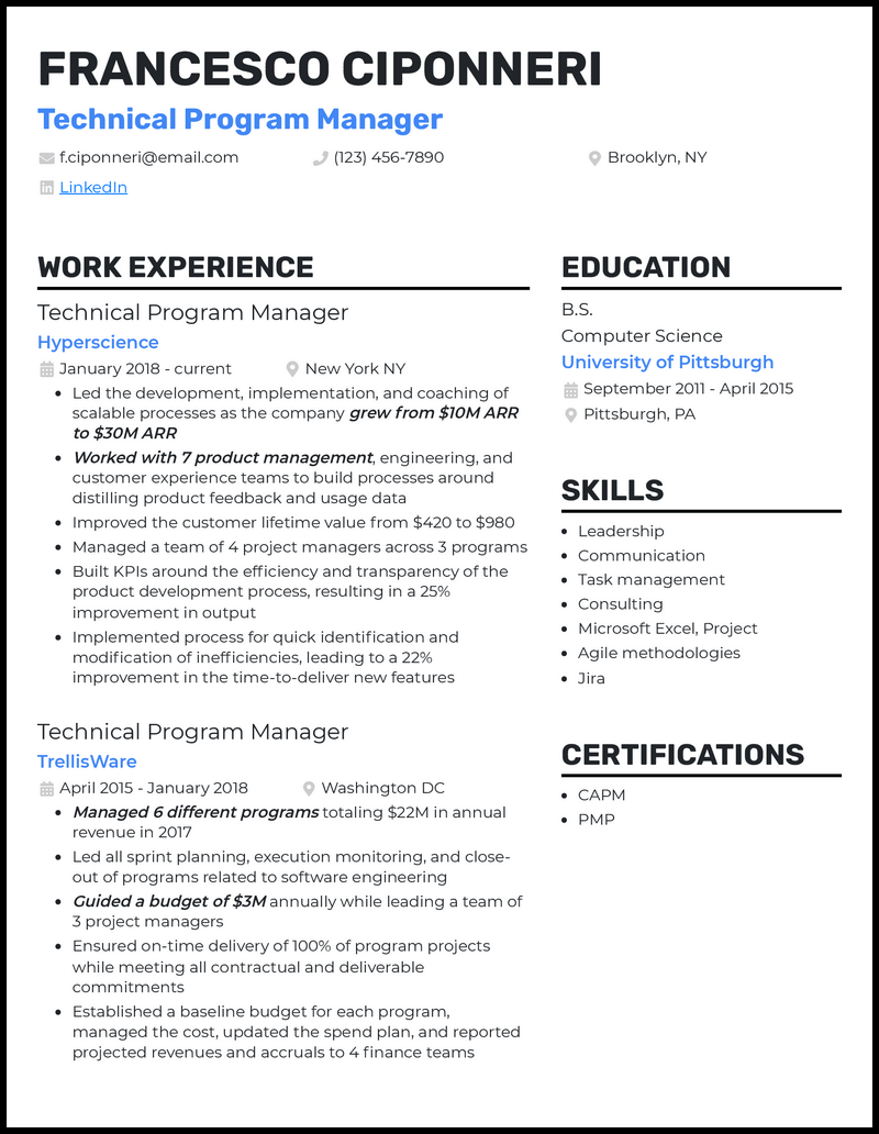 3 Technical Program Manager Resume Examples for 2023