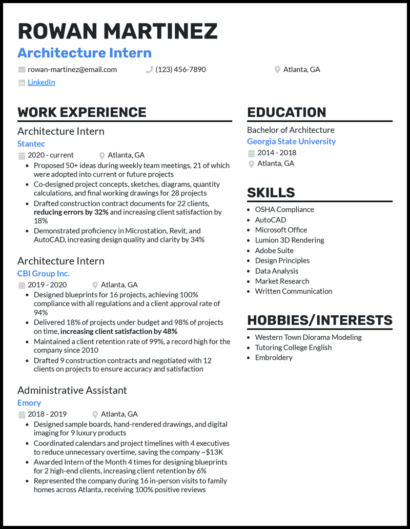 3 Architecture Intern Resume Examples for 2023