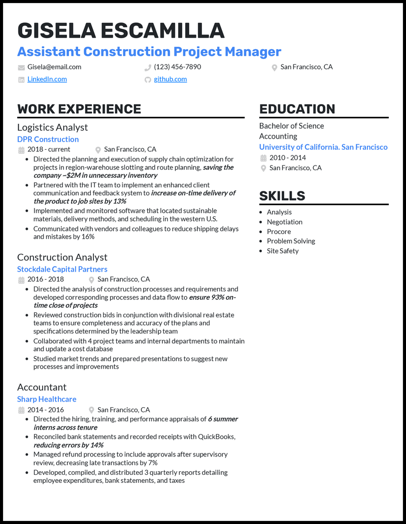 3 Assistant Project Manager Construction Resume Samples