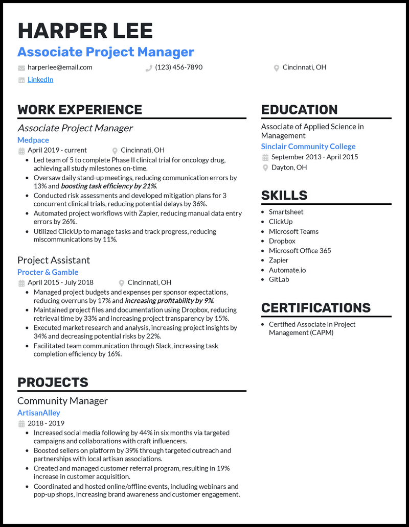 3 Associate Project Manager Resume Examples for 2023