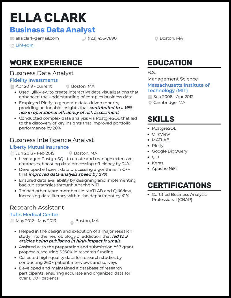 3 Business Data Analyst Resume Examples for 2024