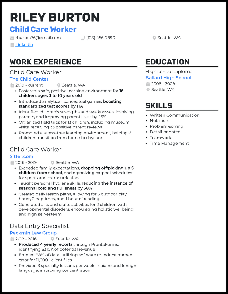 3 Child Care Worker Resume Examples That Work in 2024