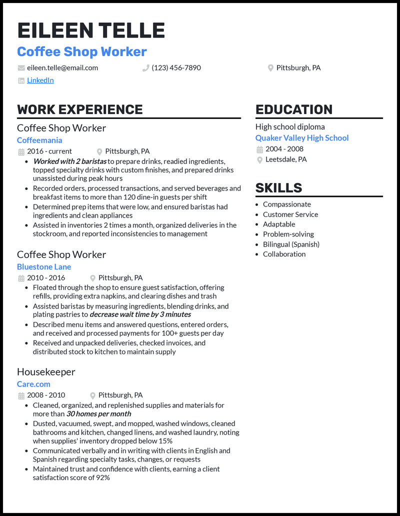 3 Coffee Shop Resume Examples Proven to Work in 2023