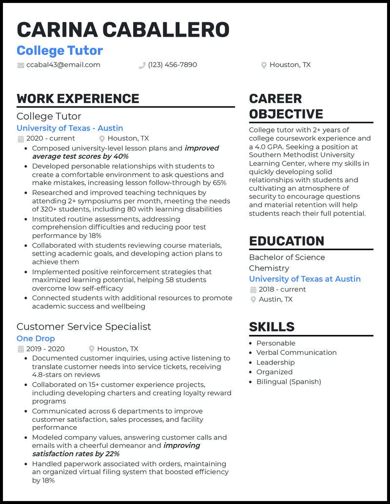 3 College Tutor Resume Examples Proven to Work in 2024