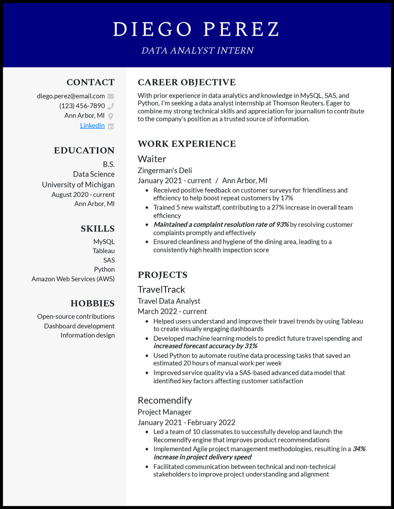 3 Data Analyst Intern Resume Examples That Work in 2024