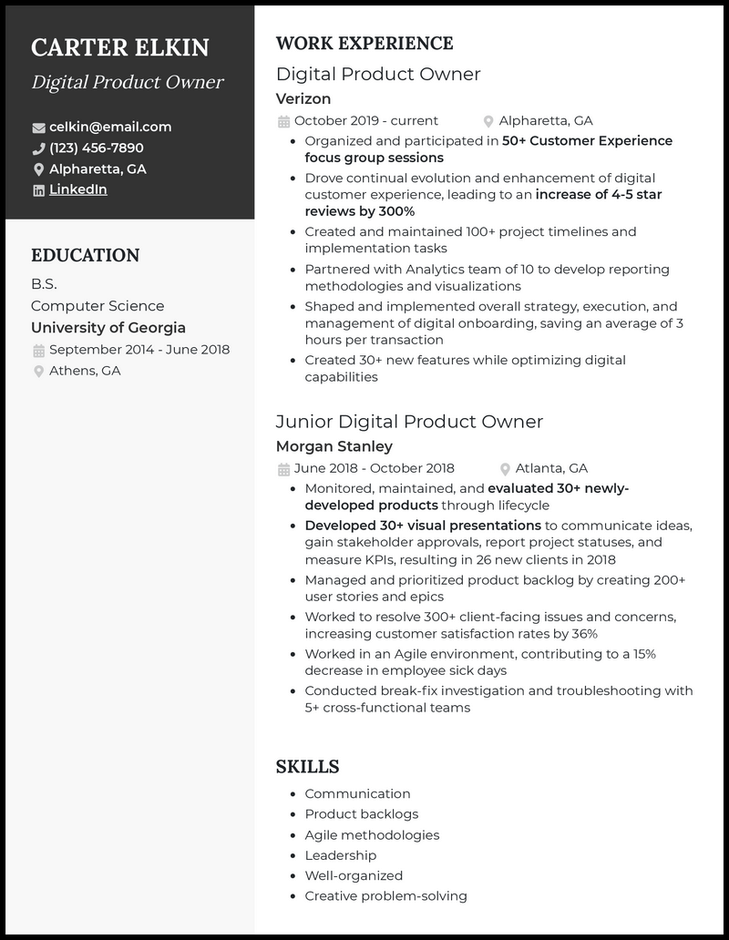 3 Digital Product Owner Resume Examples for 2023