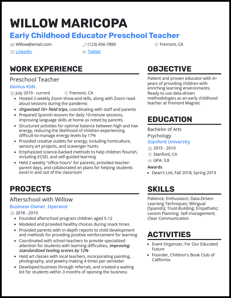 5 Early Childhood Education Resume Examples for 2024