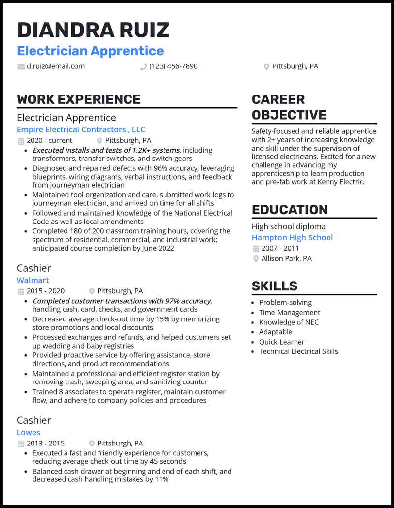 5 Electrical Apprentice Resume Examples + Complete Guide