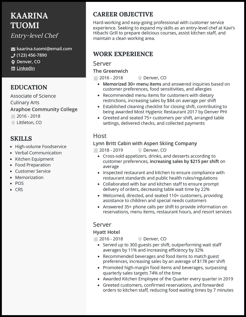 3 Entry-Level Chef Resume Examples That Work in 2023