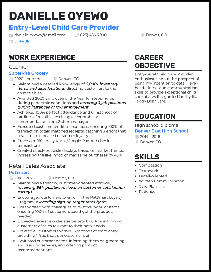 3 Entry-Level Child Care Resume Examples For 2024