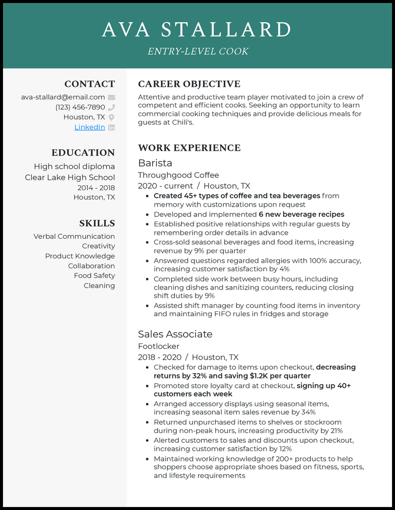 3 Entry-Level Cook Resume Examples That Got Jobs in 2024