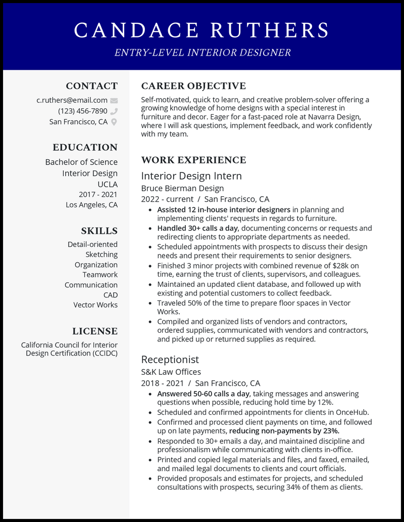 3 Entry-Level Interior Design Resume Examples for 2023