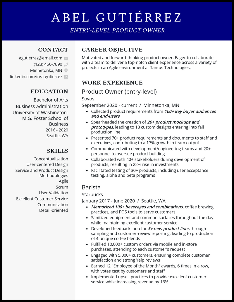 3 Entry-Level Product Owner Resume Examples for 2024