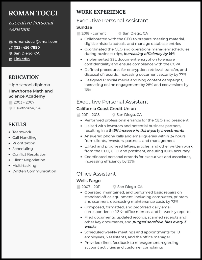 3 Executive Personal Assistant Resume Examples for 2023