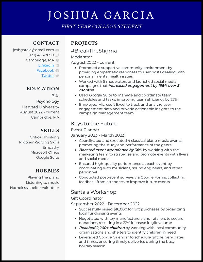 3 First Year College Resume Examples That Work in 2023