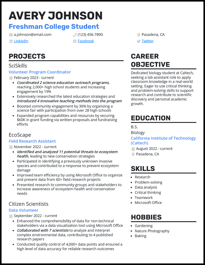 Resume Examples 2025 For College Students