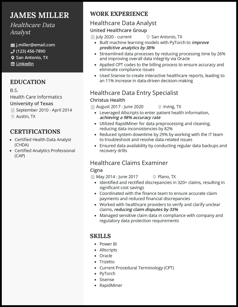 3 Healthcare Data Analyst Resume Examples for 2023