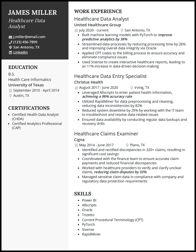 5 Healthcare Data Analyst Resume Examples for 2024