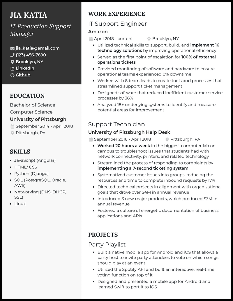 3 IT Production Support Manager Resume Examples for 2023