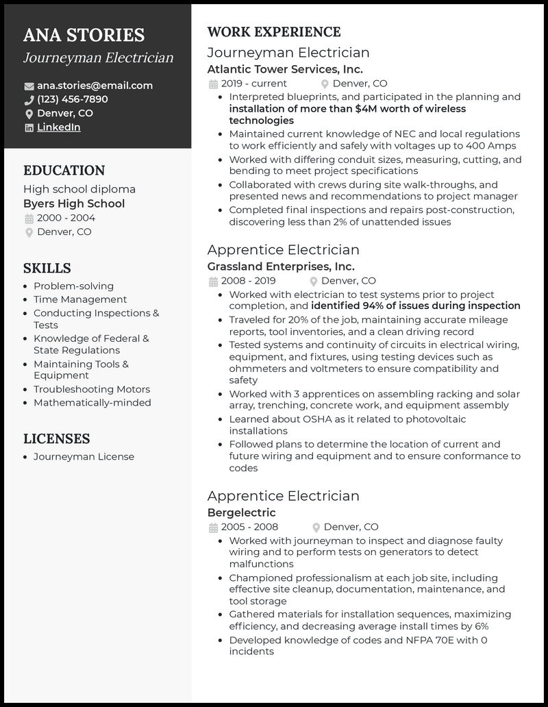 3 Journeyman Electrician Resume Examples for 2023