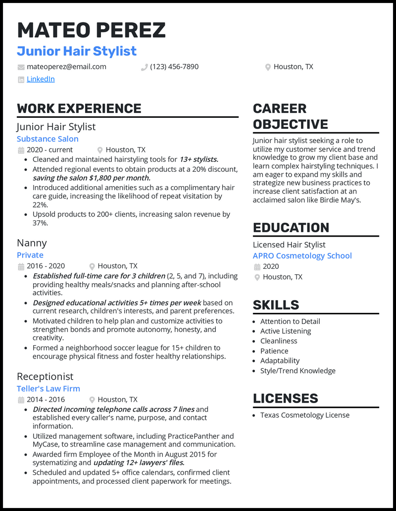 3 Junior Hair Stylist Resume Examples That Work in 2023