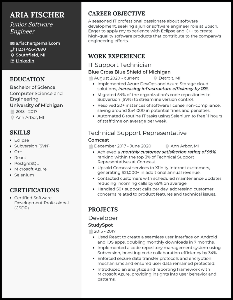 5 Junior Software Engineer Resume Examples for 2024