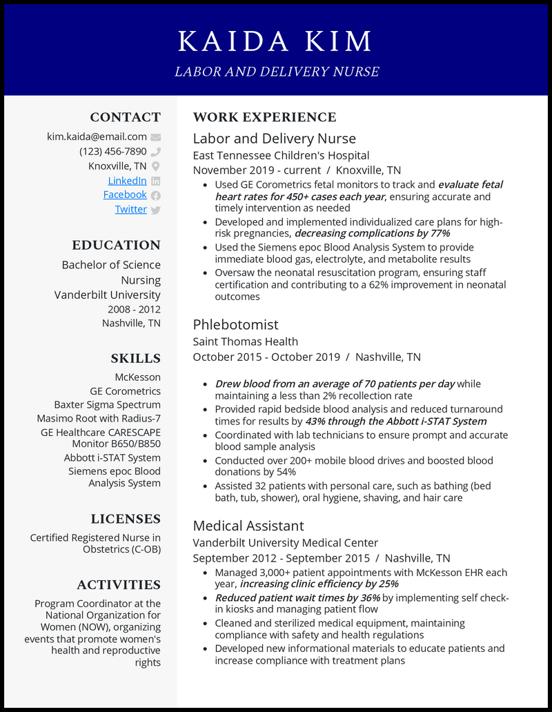 3 Labor and Delivery Nurse Resume Examples for 2024