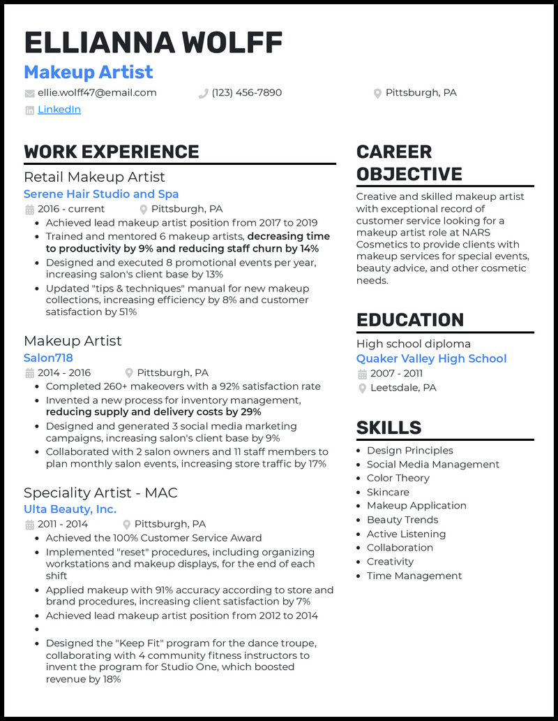 3 Makeup Artist Resume Examples Proven to Work in 2024