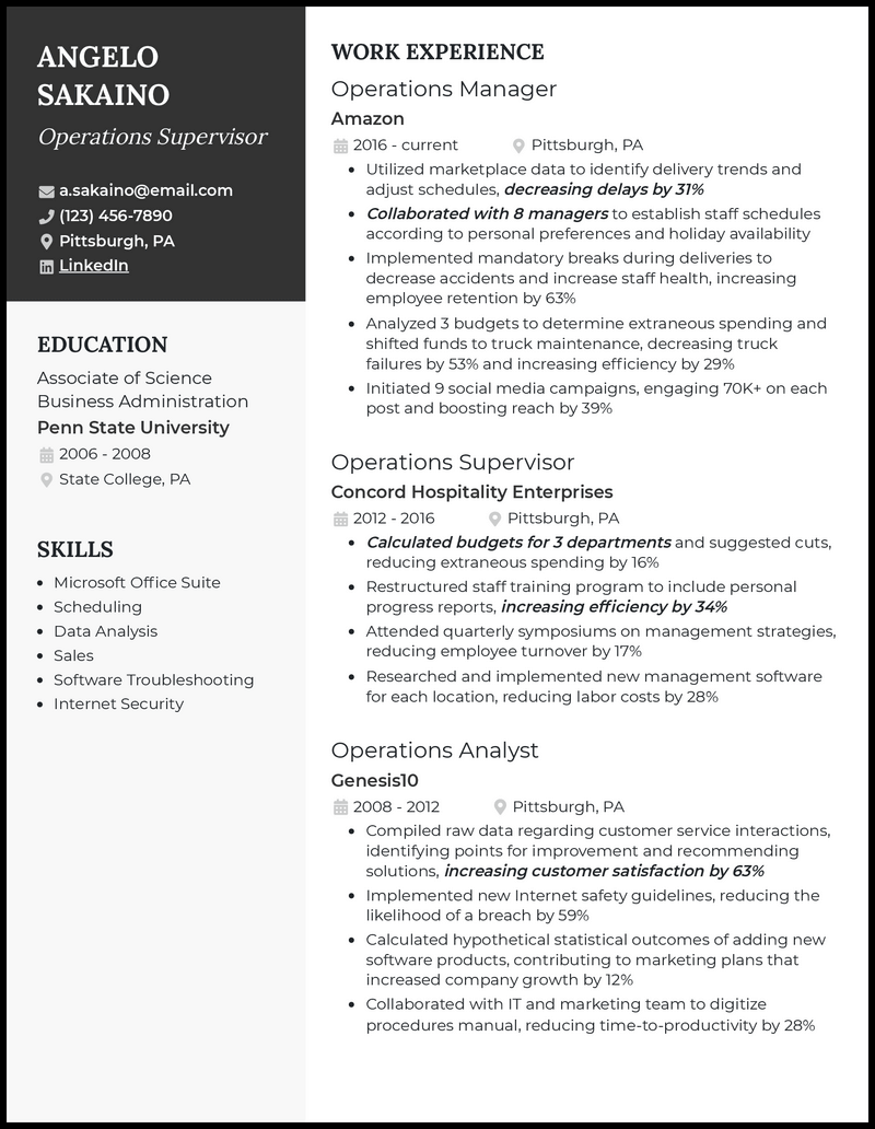 5 Operations Supervisor Resume Examples Working in 2024