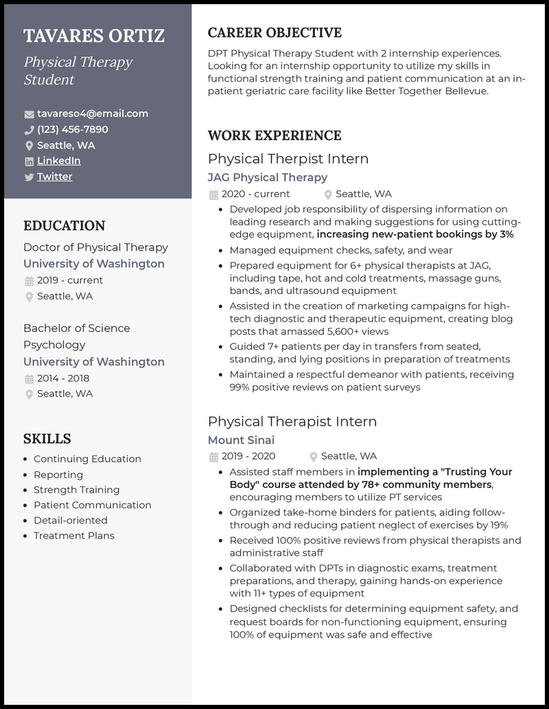 3 Physical Therapy Student Resume Examples or 2023