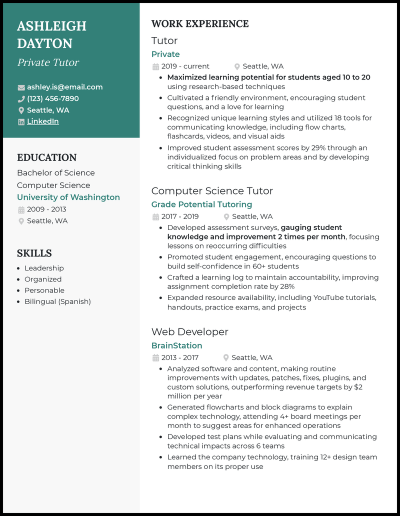 3 Private Tutor Resume Examples & Templates [Edit Free]