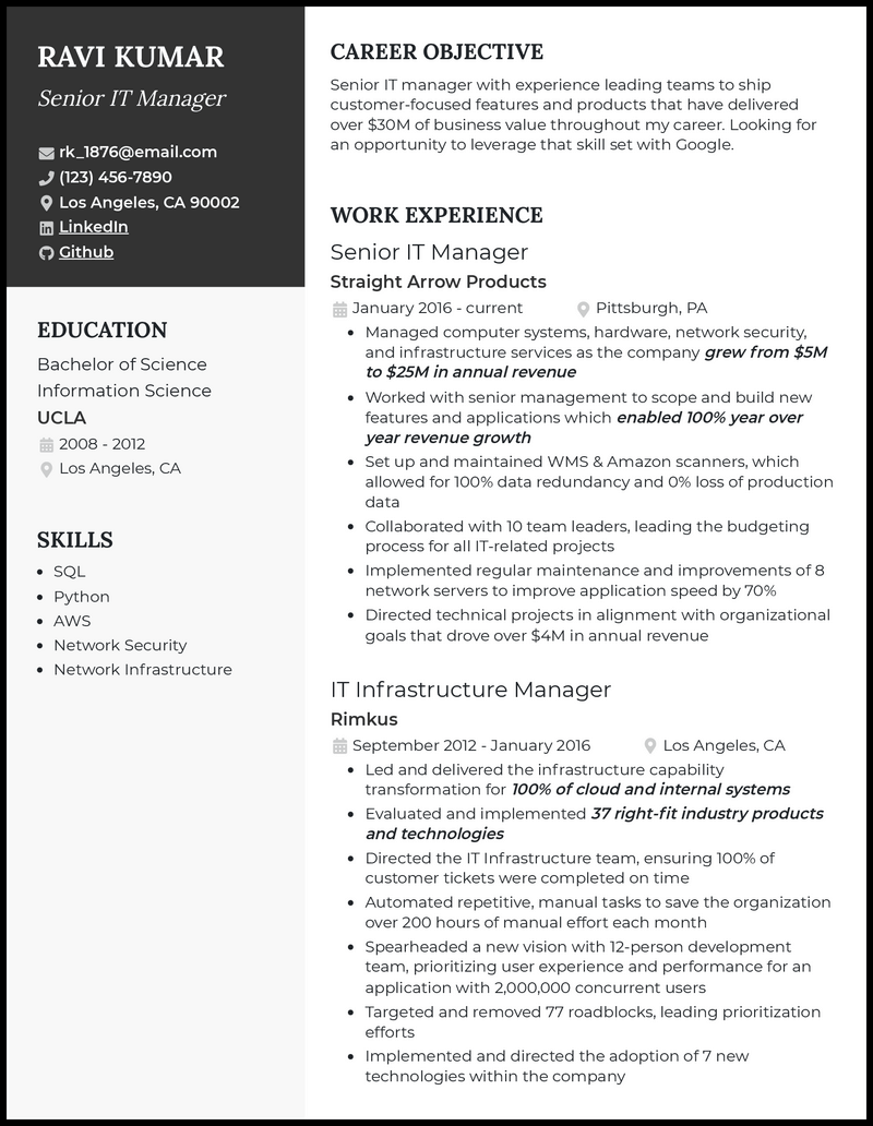 3 Senior IT Manager Resume Examples That Work in 2024