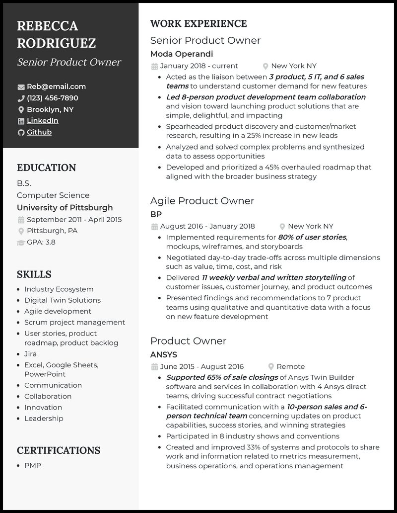 3 Senior Product Owner Resume Examples Working in 2023
