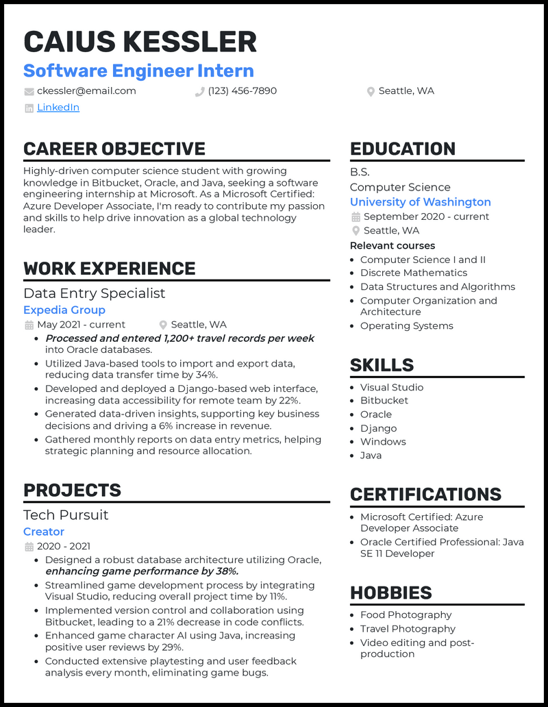 3 Software Engineer Intern Resume Examples for 2023
