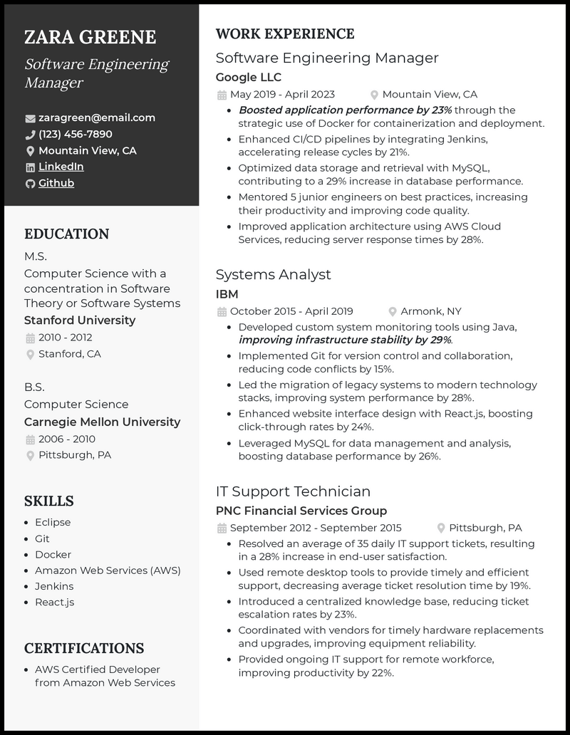 5 Software Engineering Manager Resume Examples for 2024
