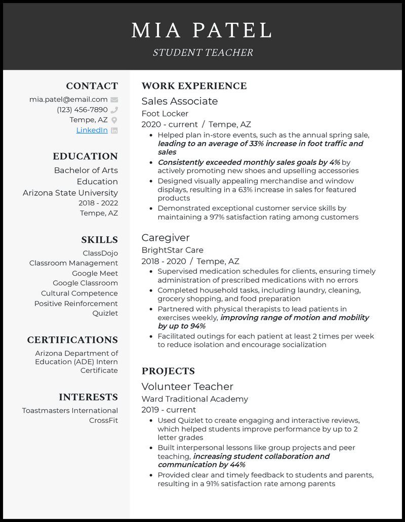 3 Student Teacher Resume Samples Proven to Work in 2023