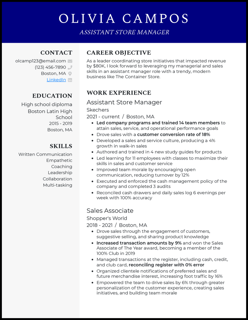 3 Assistant Store Manager Resume Examples for 2023