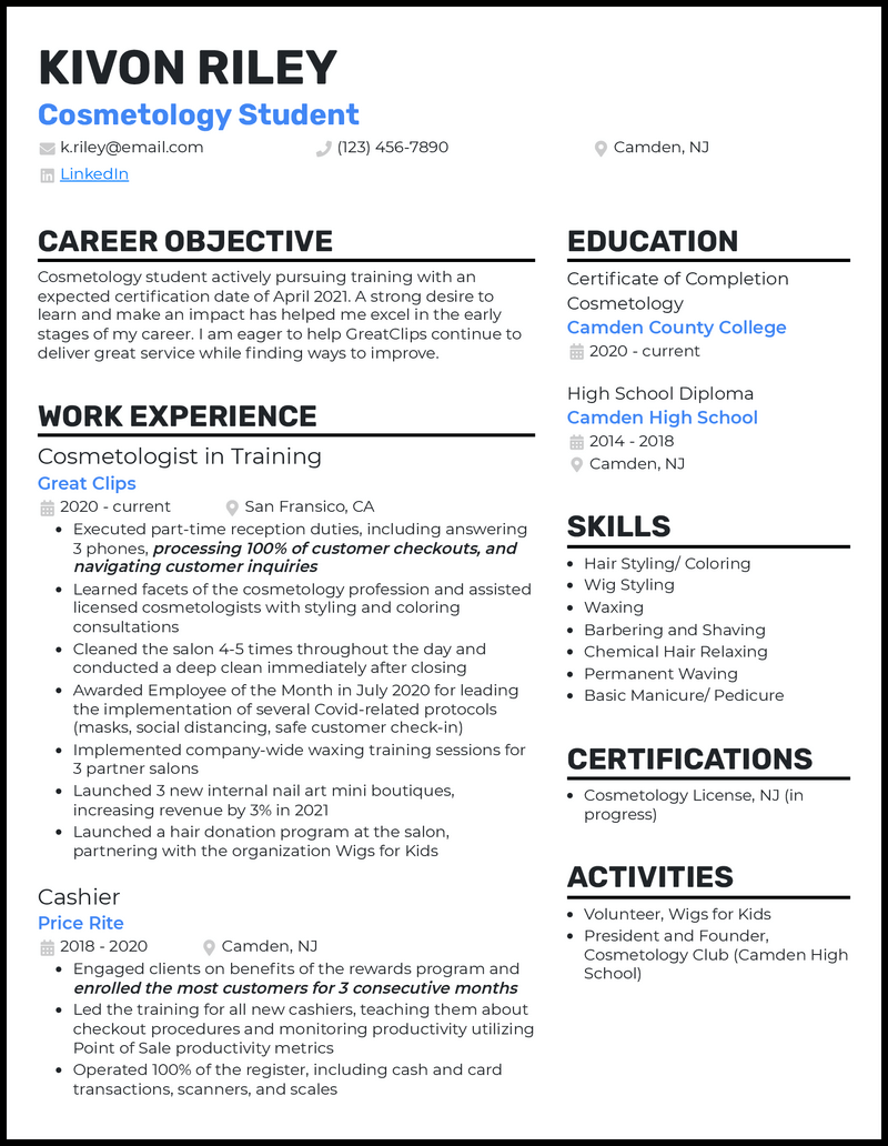 3 Cosmetology Student Resume Examples That Work in 2023